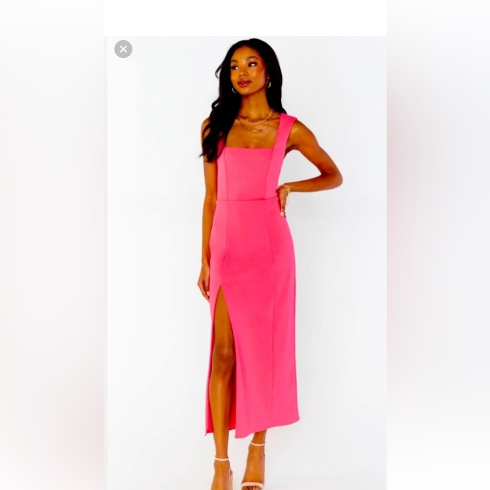 Show Me Your MuMu Eden Midi Dress Flamingo Pink Stretch Size Medium New w/ Tags
